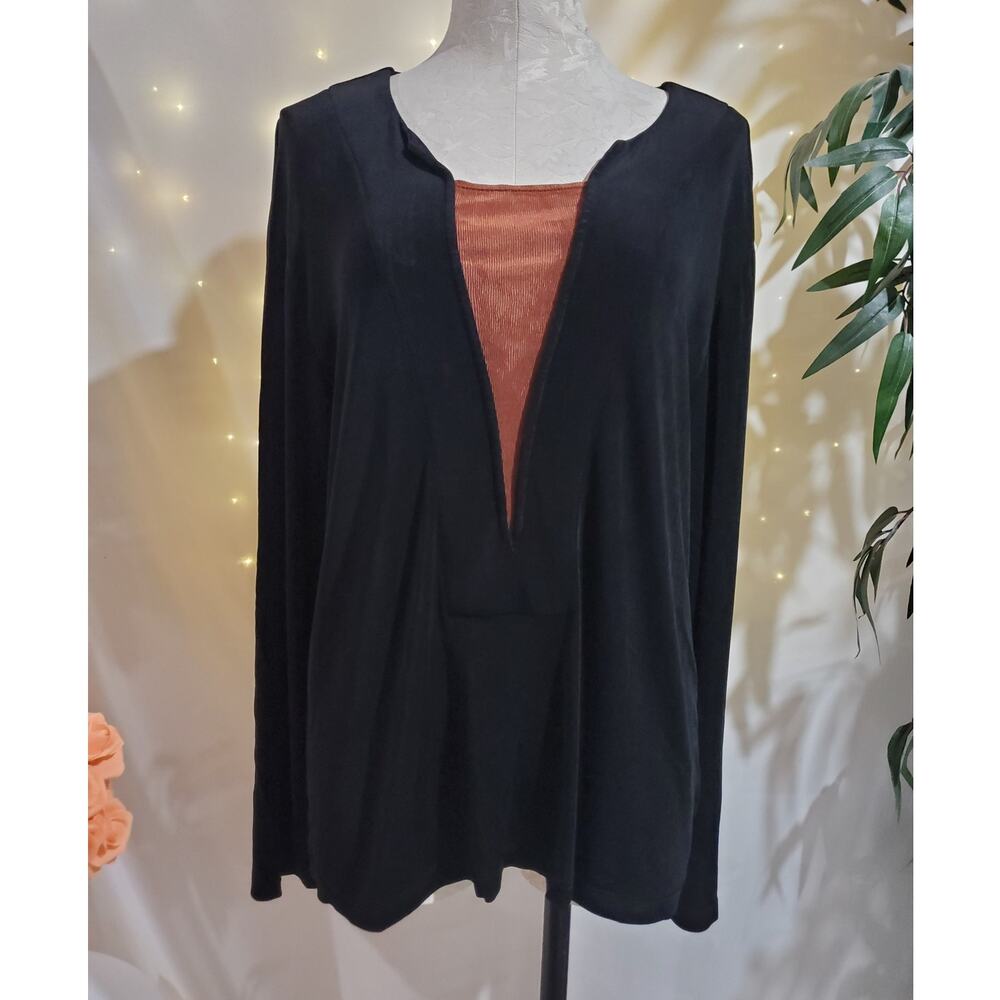 Chicos Travelers Acetate Slinky Stretch Top Womens Size 3 US XL 16 Long Sleeve